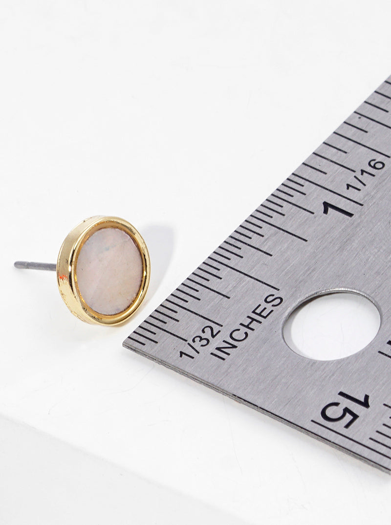 18K Gold Dipped Round Mother Of Pearl Post Stud Earrings