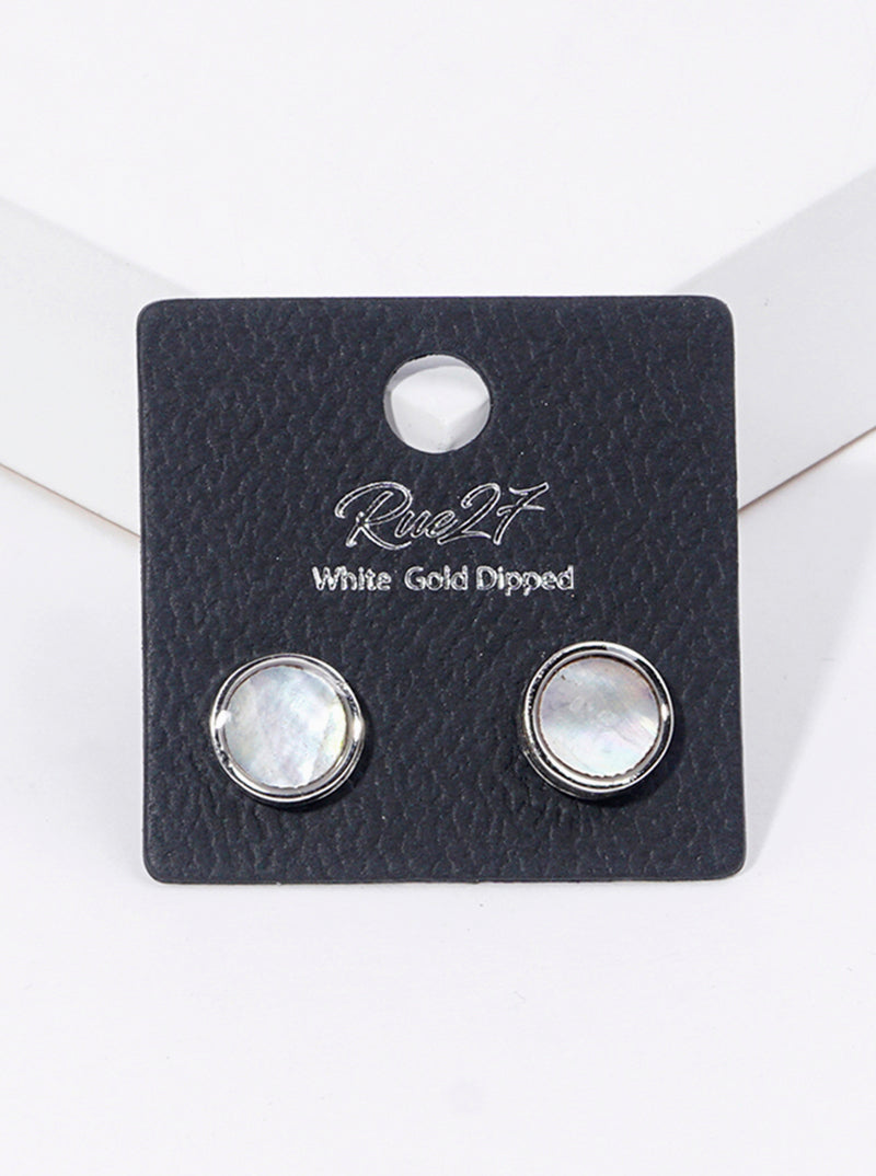 18K Gold Dipped Round Mother Of Pearl Post Stud Earrings