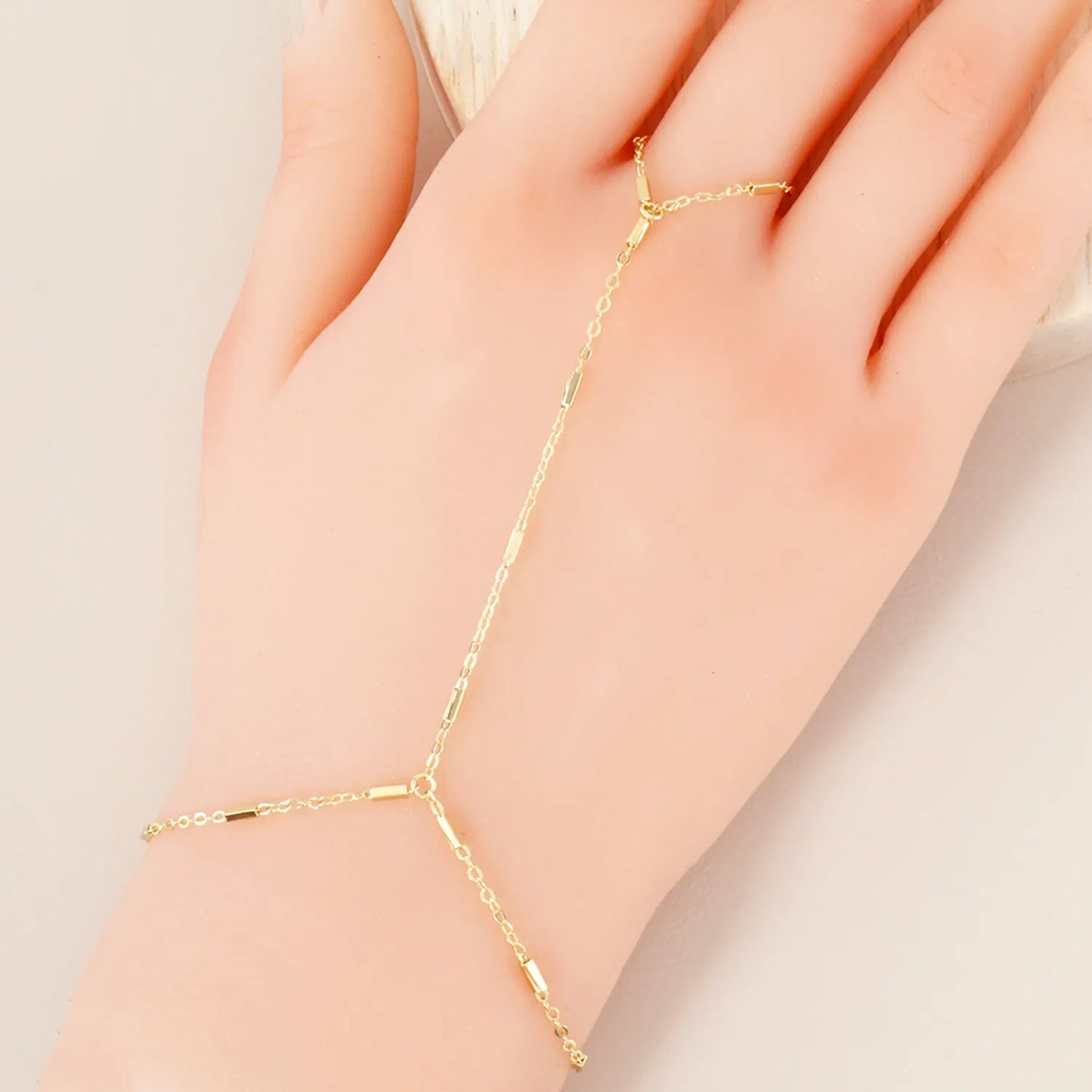 18K-Gold-Dipped Satellite Rectangle Chain Hand-Chain Bracelet