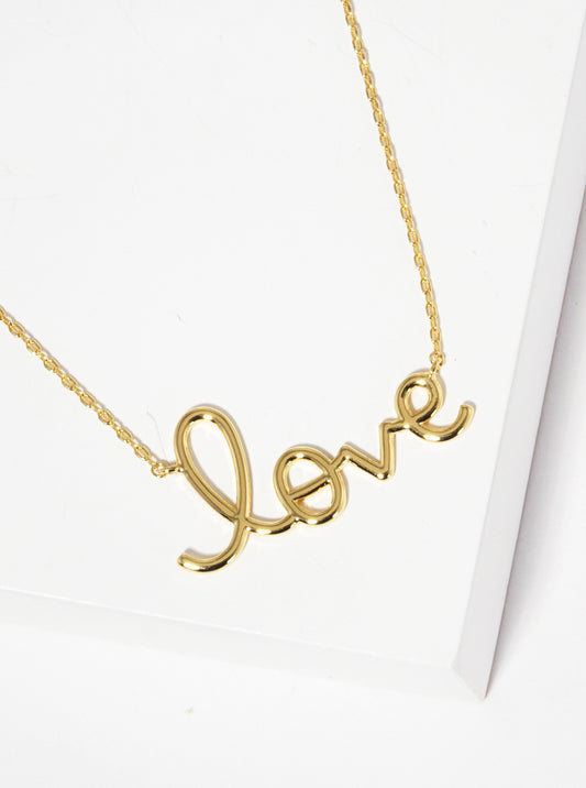 18K-Gold-Dipped Script Love Pendant Brass Necklace