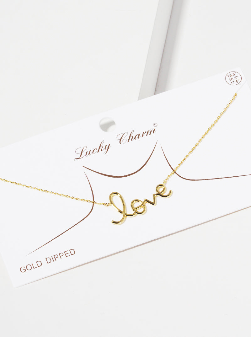 18K-Gold-Dipped Script Love Pendant Brass Necklace