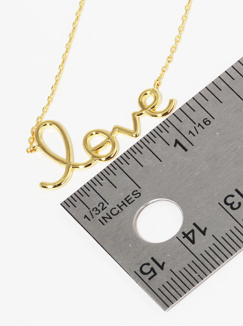 18K-Gold-Dipped Script Love Pendant Brass Necklace