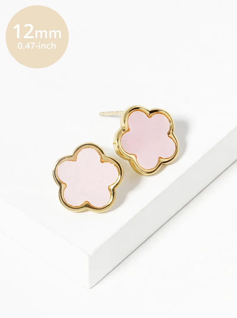 18K Gold Dipped Semi-Precious 12mm Flower Stud Earrings