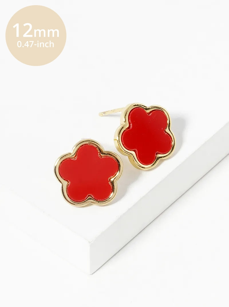 18K Gold Dipped Semi-Precious 12mm Flower Stud Earrings