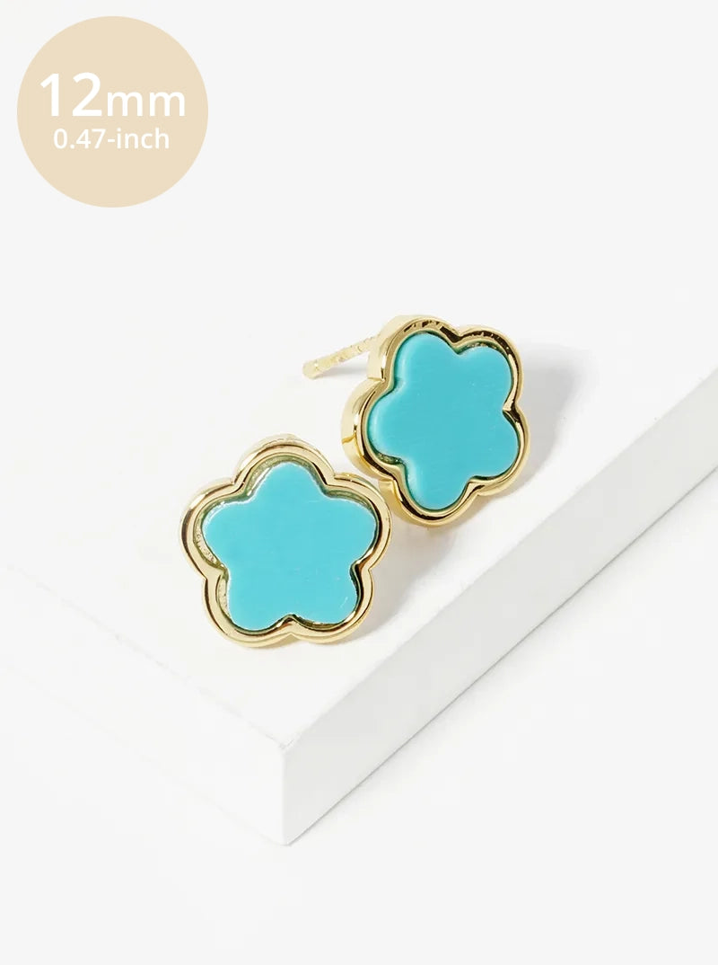 18K Gold Dipped Semi-Precious 12mm Flower Stud Earrings