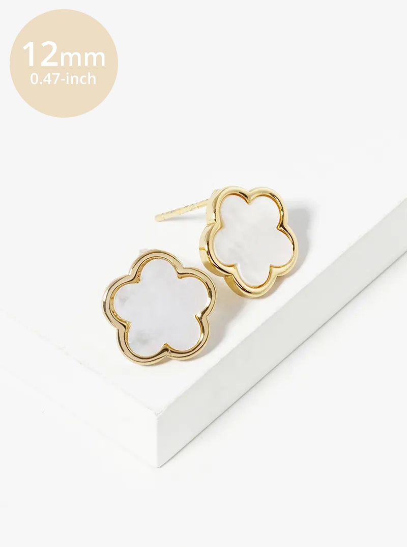 18K Gold Dipped Semi-Precious 12mm Flower Stud Earrings