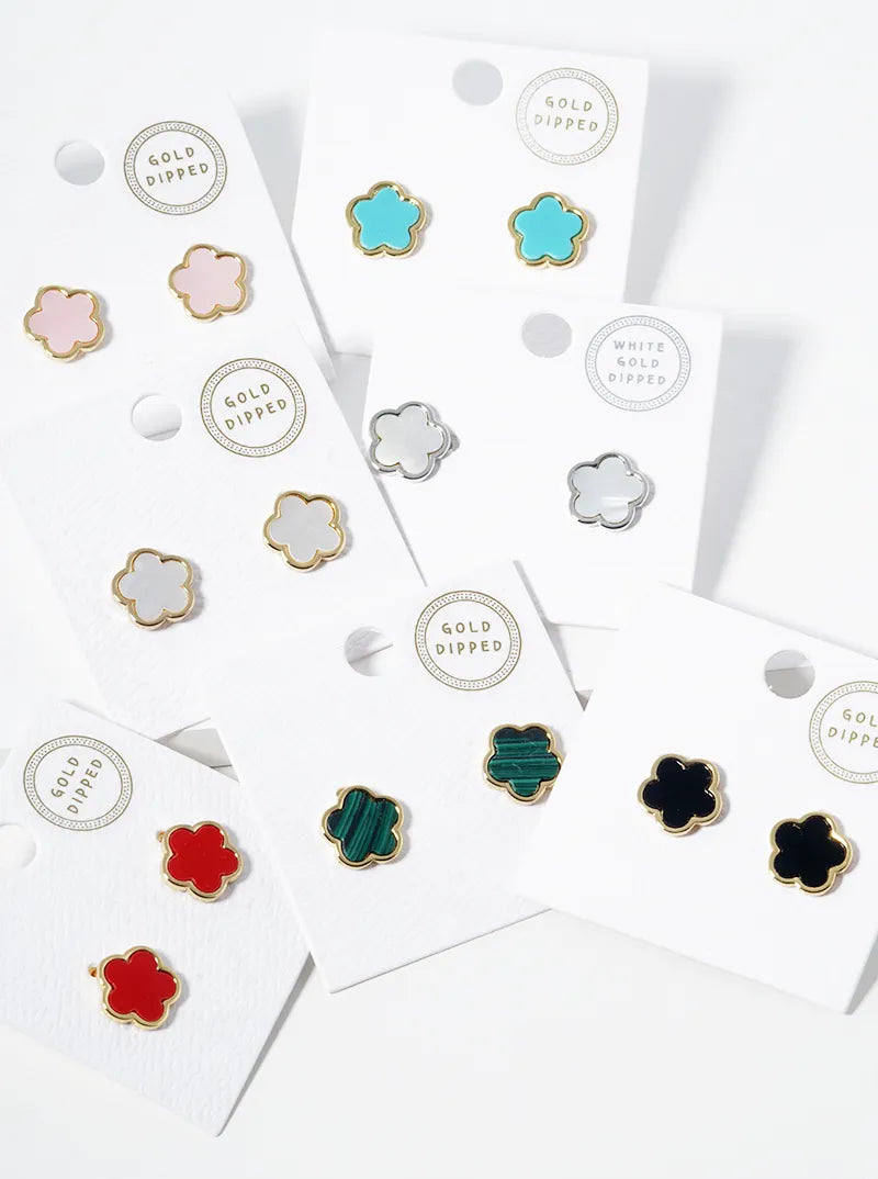 18K Gold Dipped Semi-Precious 12mm Flower Stud Earrings