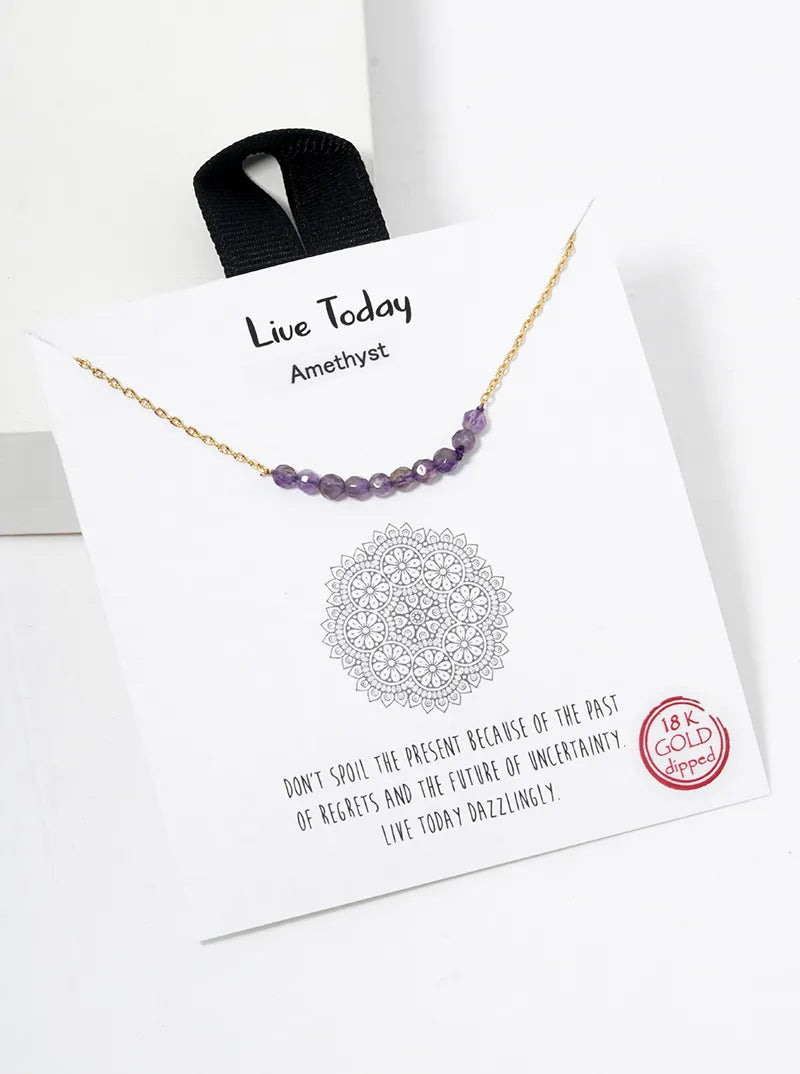 18K Gold Dipped Semi-Precious Natural Stone Bead Pendant Necklace