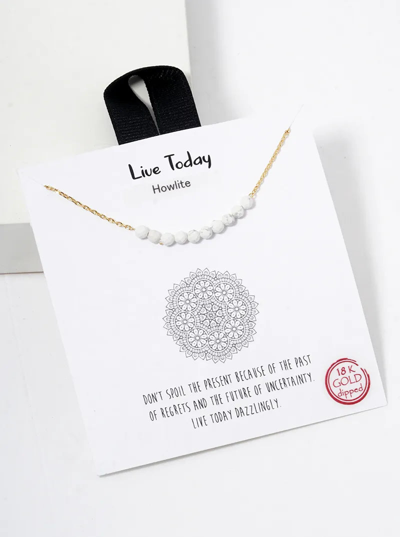 18K Gold Dipped Semi-Precious Natural Stone Bead Pendant Necklace