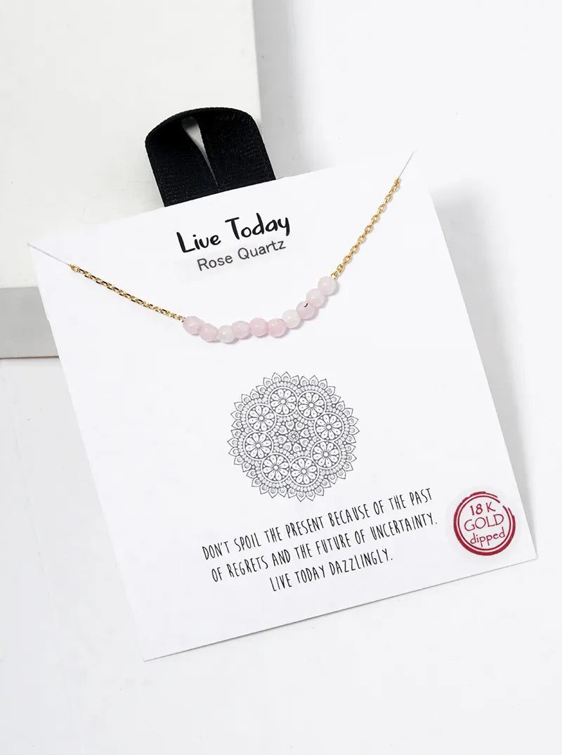 18K Gold Dipped Semi-Precious Natural Stone Bead Pendant Necklace