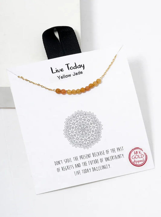18K Gold Dipped Semi-Precious Natural Stone Bead Pendant Necklace