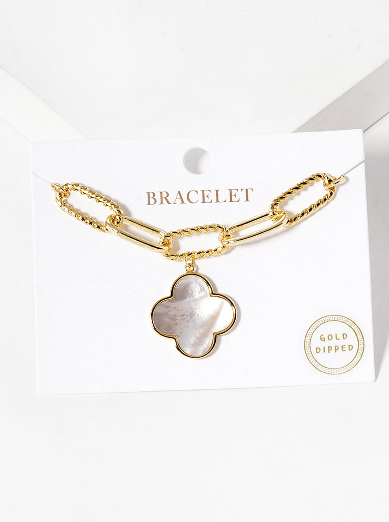 18K Gold Dipped Semi-Precious Quatrefoil Charm Chain Bracelet