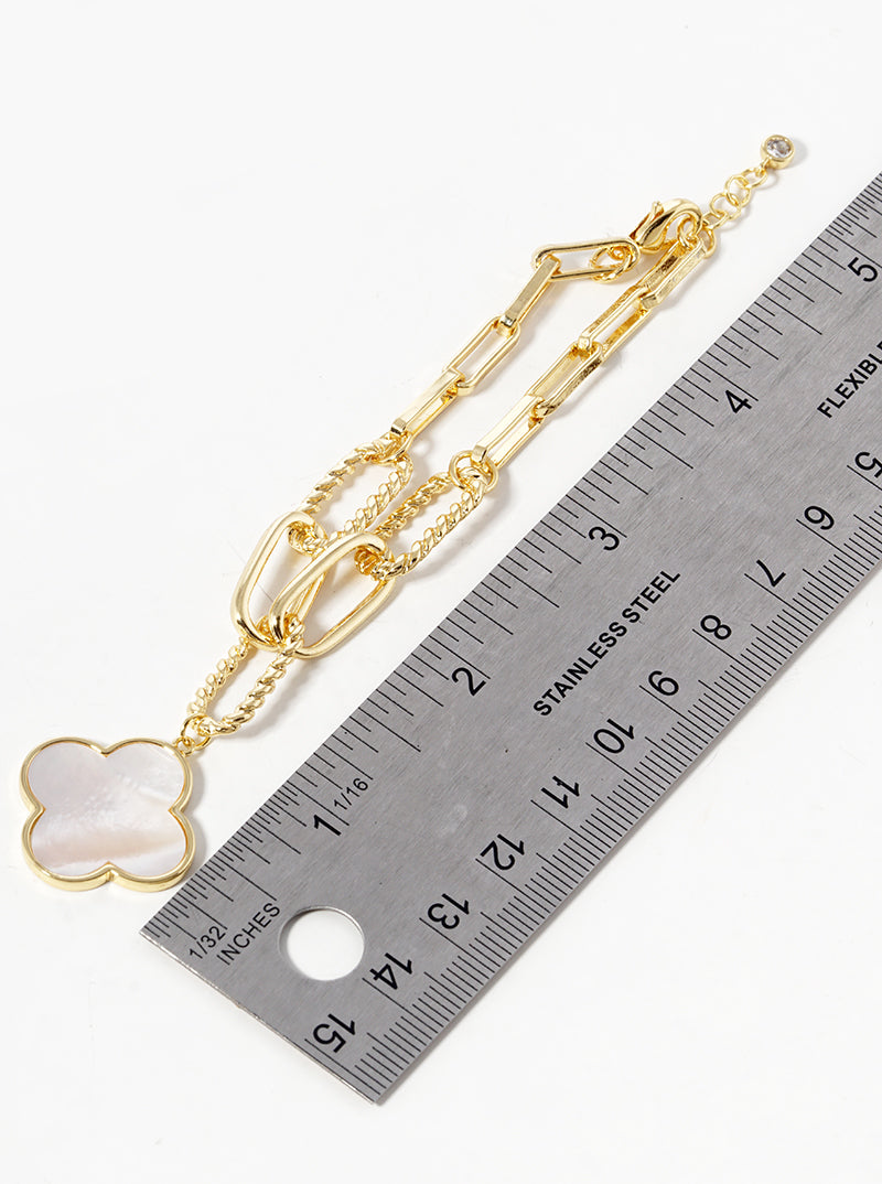 18K Gold Dipped Semi-Precious Quatrefoil Charm Chain Bracelet