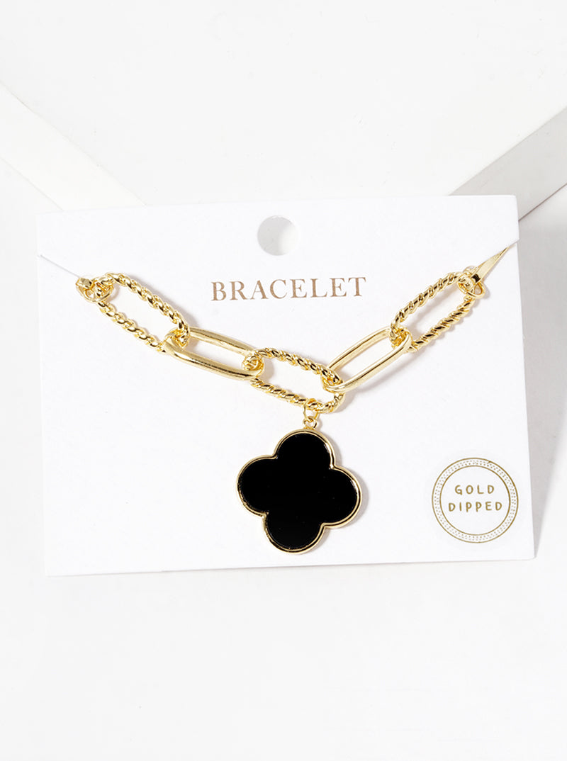 18K Gold Dipped Semi-Precious Quatrefoil Charm Chain Bracelet