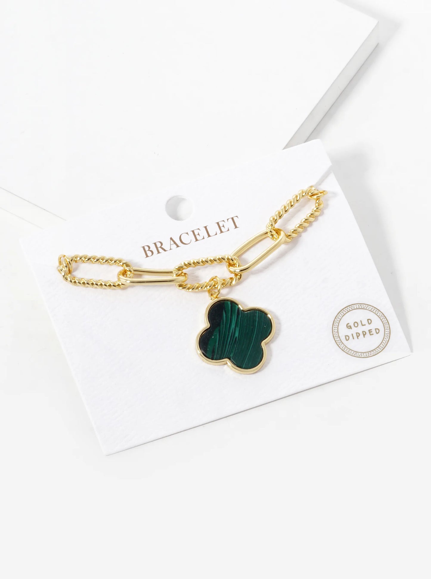18K Gold Dipped Semi-Precious Quatrefoil Charm Chain Bracelet