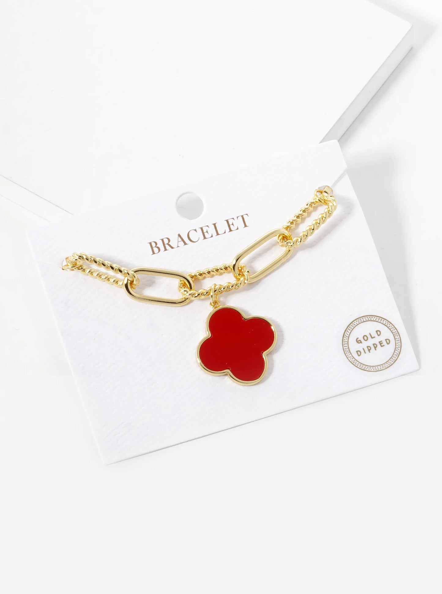 18K Gold Dipped Semi-Precious Quatrefoil Charm Chain Bracelet