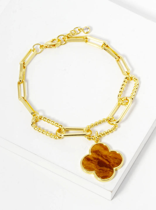 White Gold Dipped CZ Pave Three Quatrefoil Bracelet