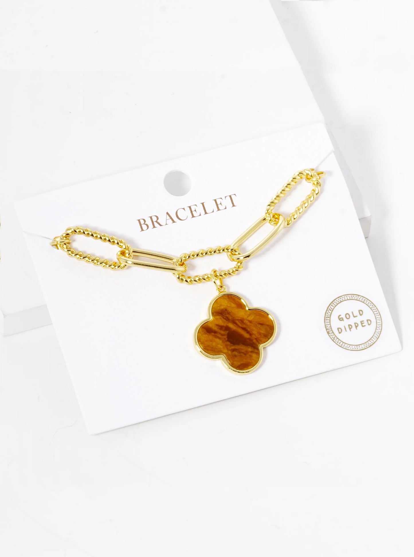 18K Gold Dipped Semi-Precious Quatrefoil Charm Chain Bracelet