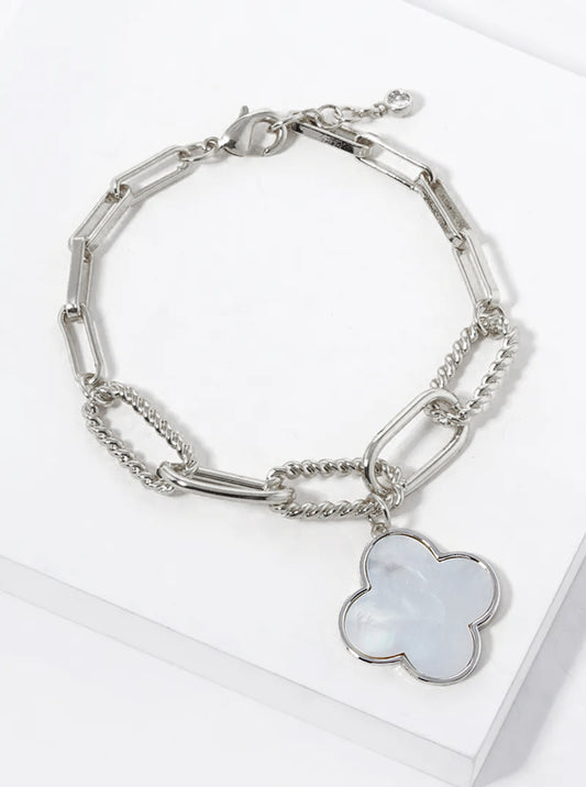 18K Gold Dipped Semi-Precious Quatrefoil Charm Chain Bracelet