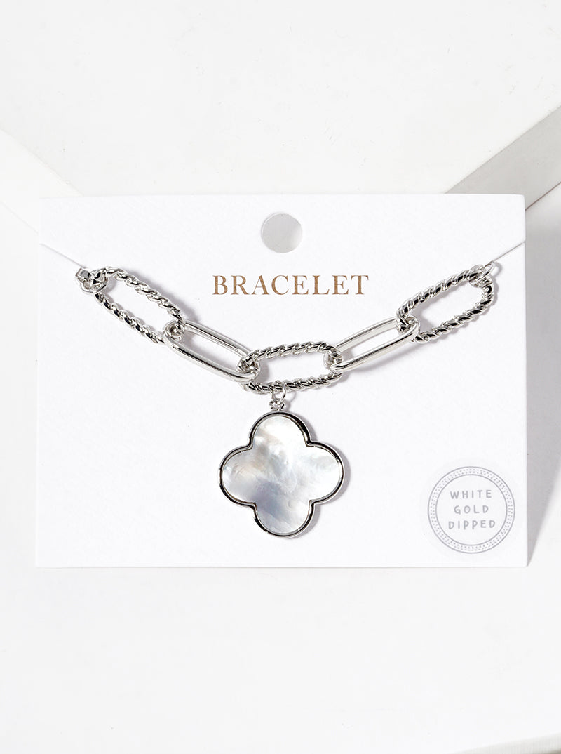 18K Gold Dipped Semi-Precious Quatrefoil Charm Chain Bracelet