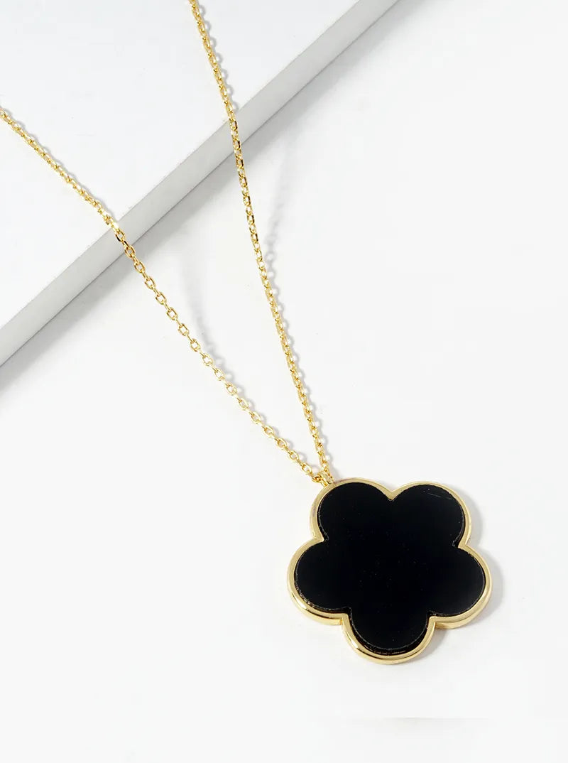 18K Gold Dipped Semi-Precious Stone 20mm Flower Pendant Necklace