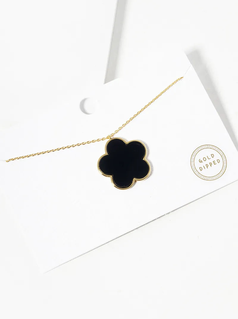 18K Gold Dipped Semi-Precious Stone 20mm Flower Pendant Necklace