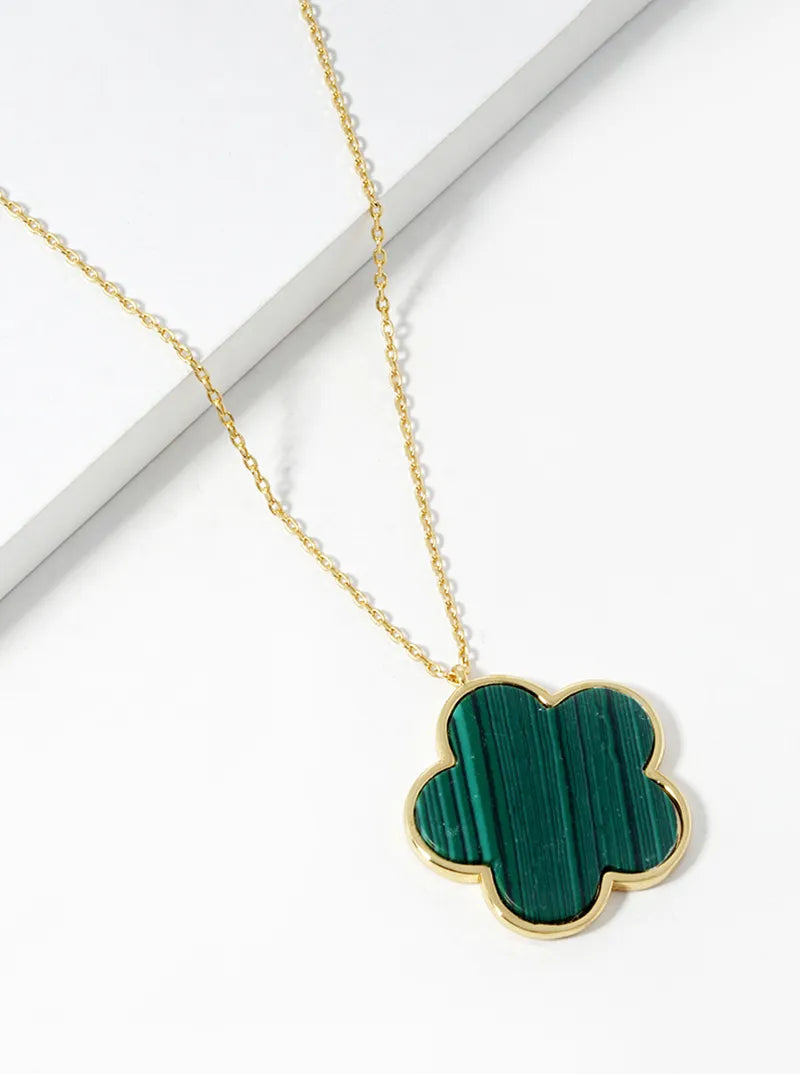 18K Gold Dipped Semi-Precious Stone 20mm Flower Pendant Necklace