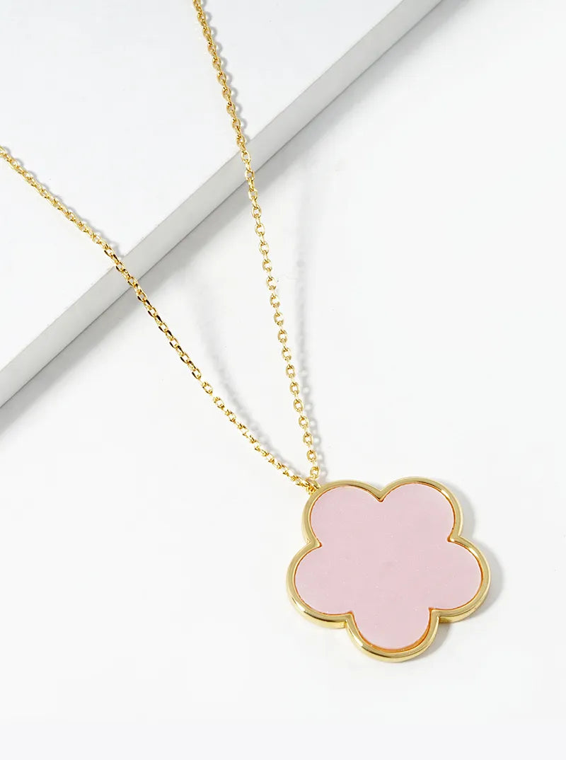 18K Gold Dipped Semi-Precious Stone 20mm Flower Pendant Necklace