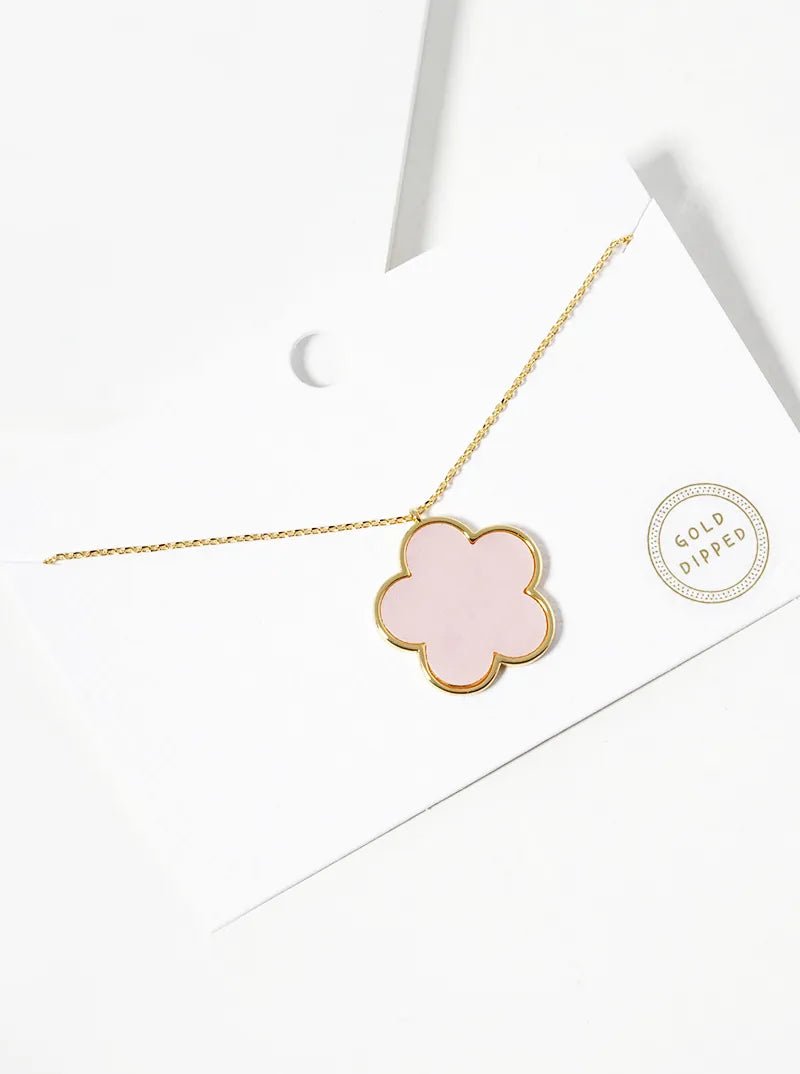 18K Gold Dipped Semi-Precious Stone 20mm Flower Pendant Necklace