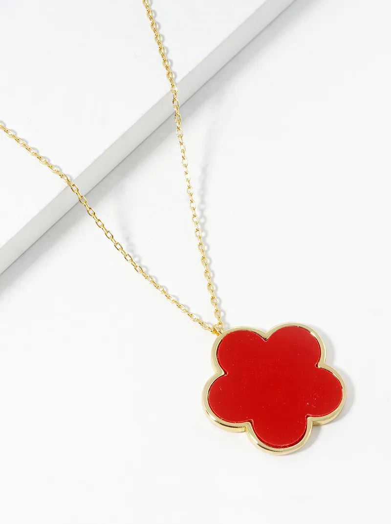 18K Gold Dipped Semi-Precious Stone 20mm Flower Pendant Necklace