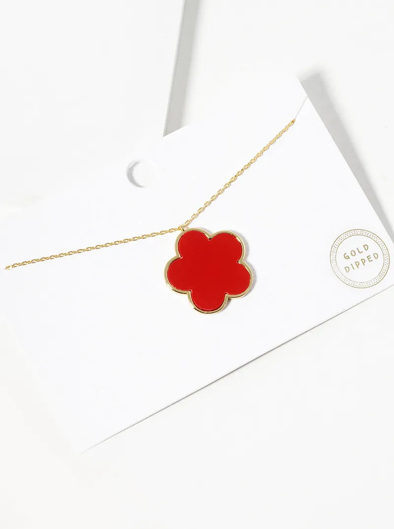 18K Gold Dipped Semi-Precious Stone 20mm Flower Pendant Necklace