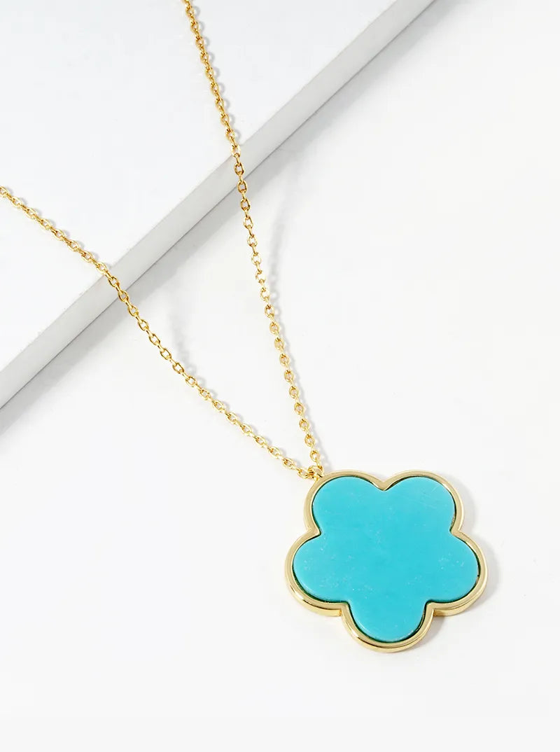 18K Gold Dipped Semi-Precious Stone 20mm Flower Pendant Necklace