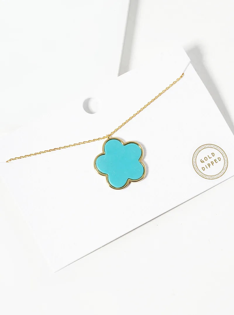 18K Gold Dipped Semi-Precious Stone 20mm Flower Pendant Necklace