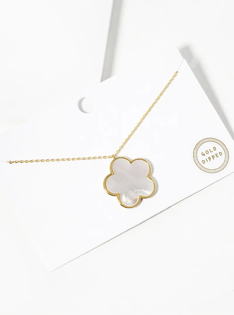 18K Gold Dipped Semi-Precious Stone 20mm Flower Pendant Necklace