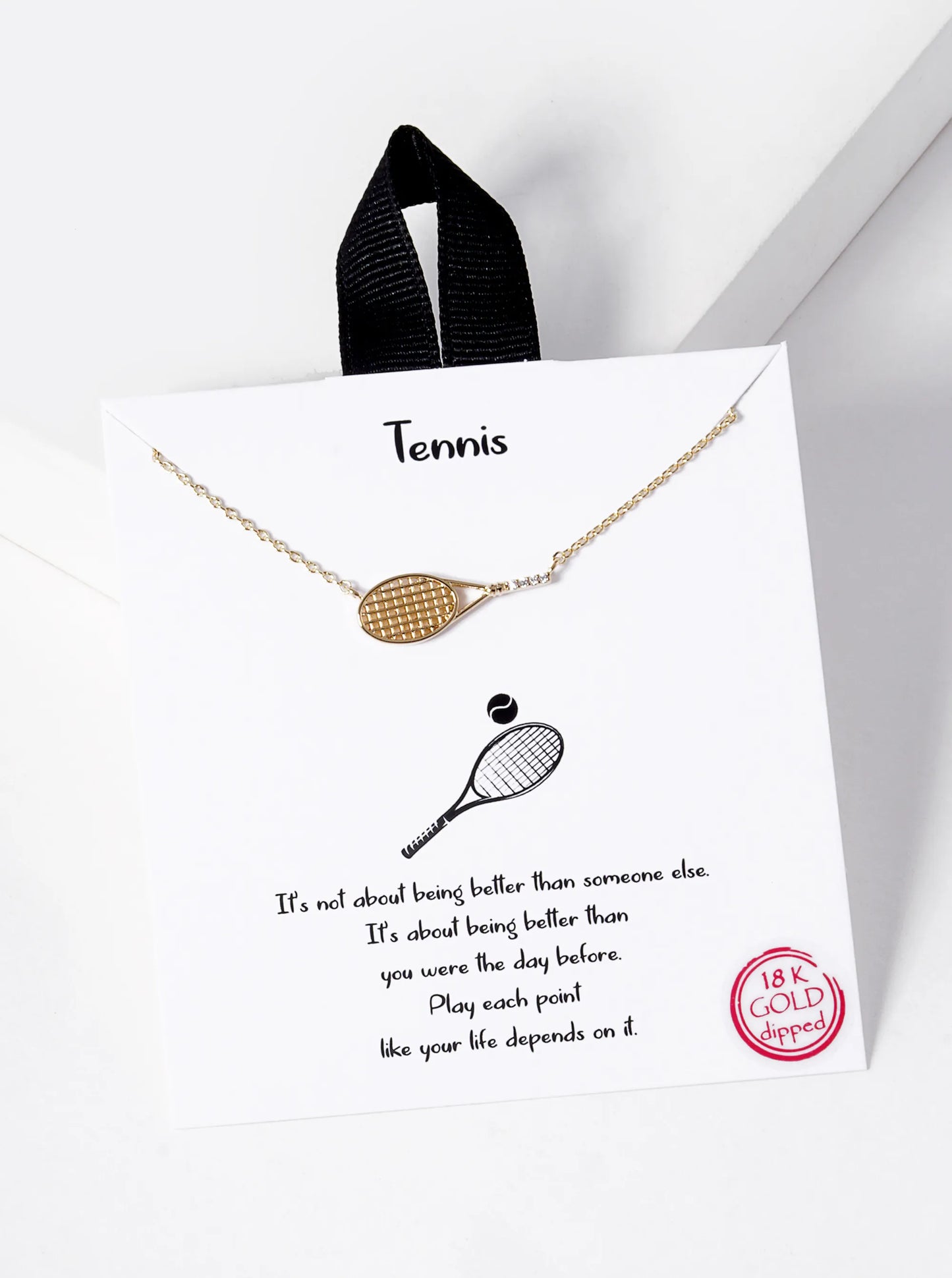 18K Gold Dipped Sideways Tennis Racket With A CZ Stone Pendant Necklace