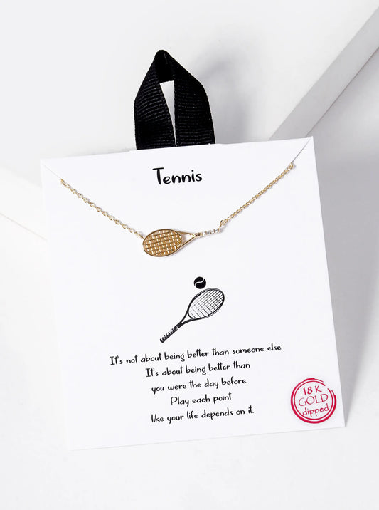 18K Gold Dipped Sideways Tennis Racket With A CZ Stone Pendant Necklace