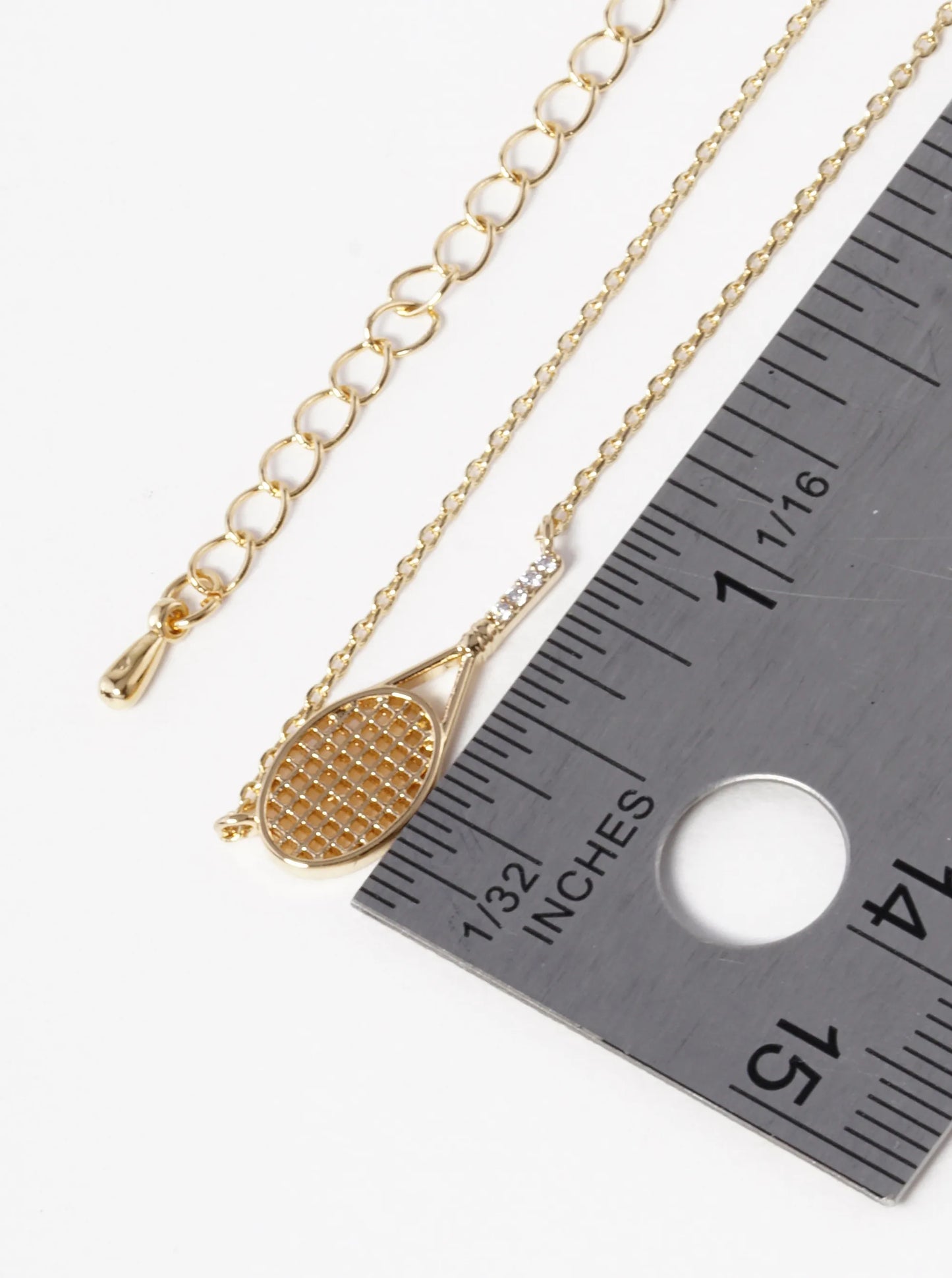 18K Gold Dipped Sideways Tennis Racket With A CZ Stone Pendant Necklace