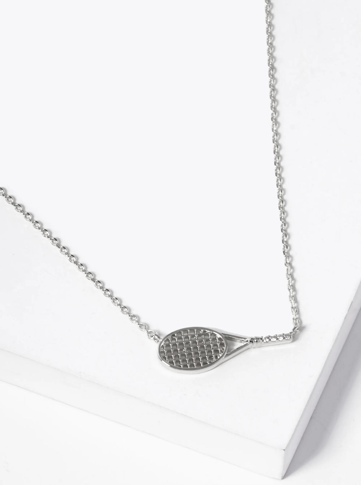18K Gold Dipped Sideways Tennis Racket With A CZ Stone Pendant Necklace