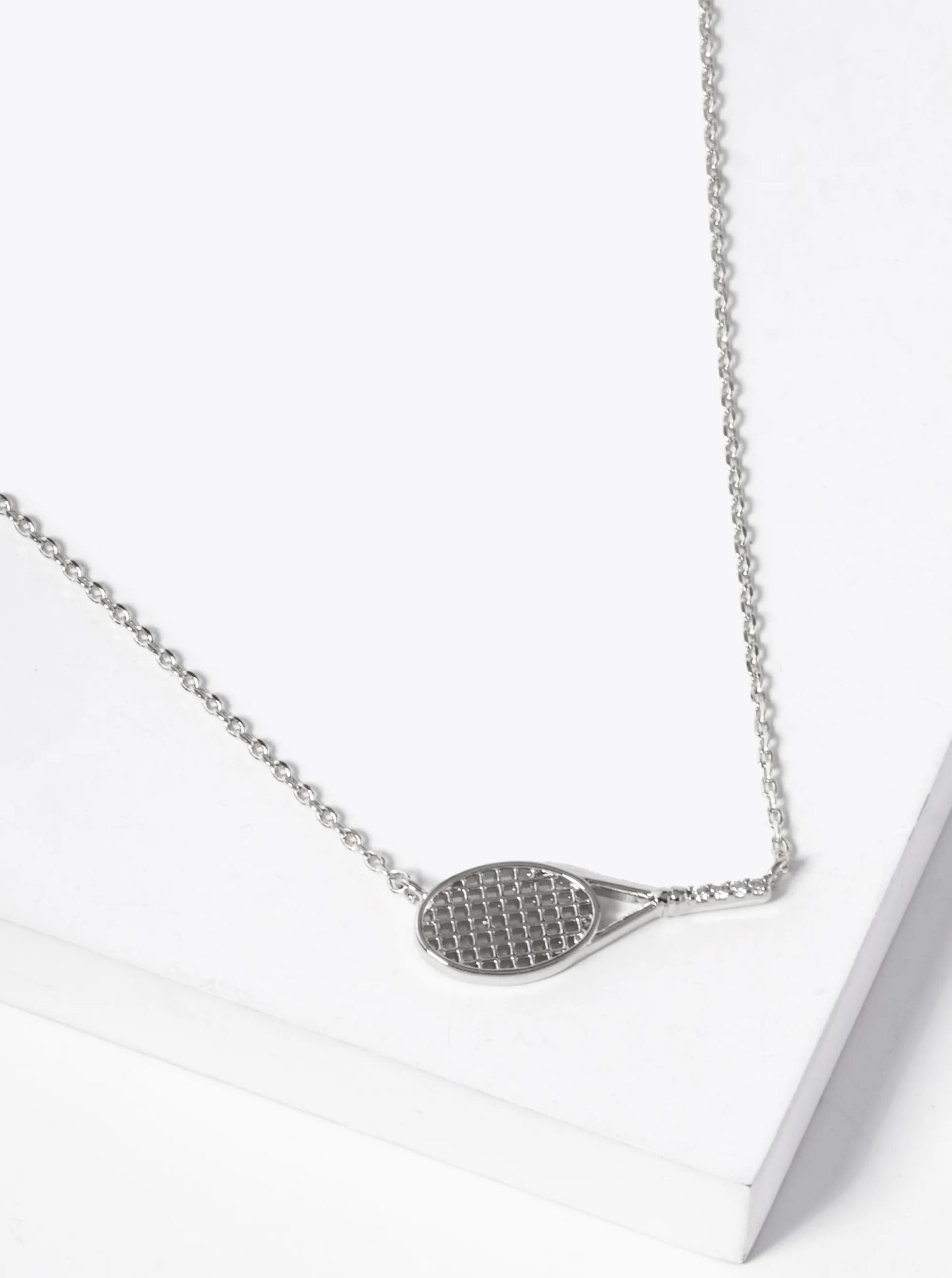 18K Gold Dipped Sideways Tennis Racket With A CZ Stone Pendant Necklace