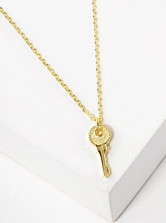 18K Gold Dipped Simple Key Pendant Necklace
