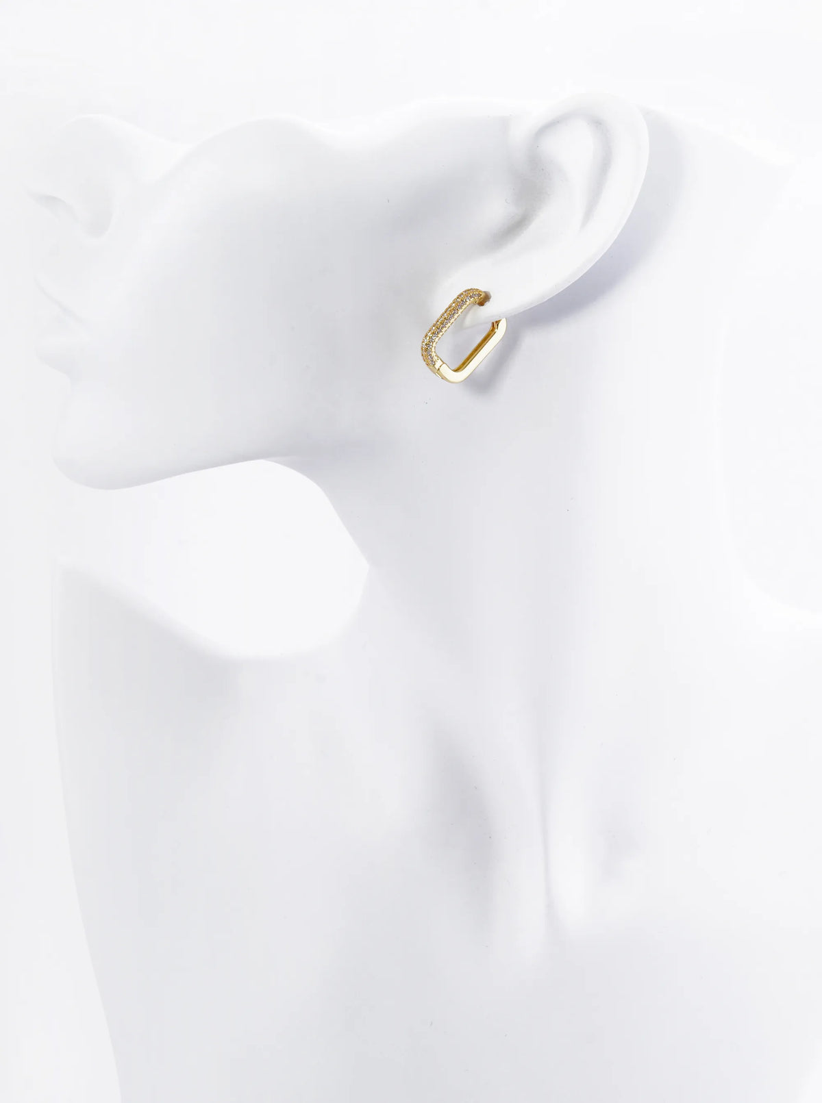 18K Gold Dipped Small Cubic Zirconia Pave Rectangular Drop 15mm Huggie Hoop Earrings