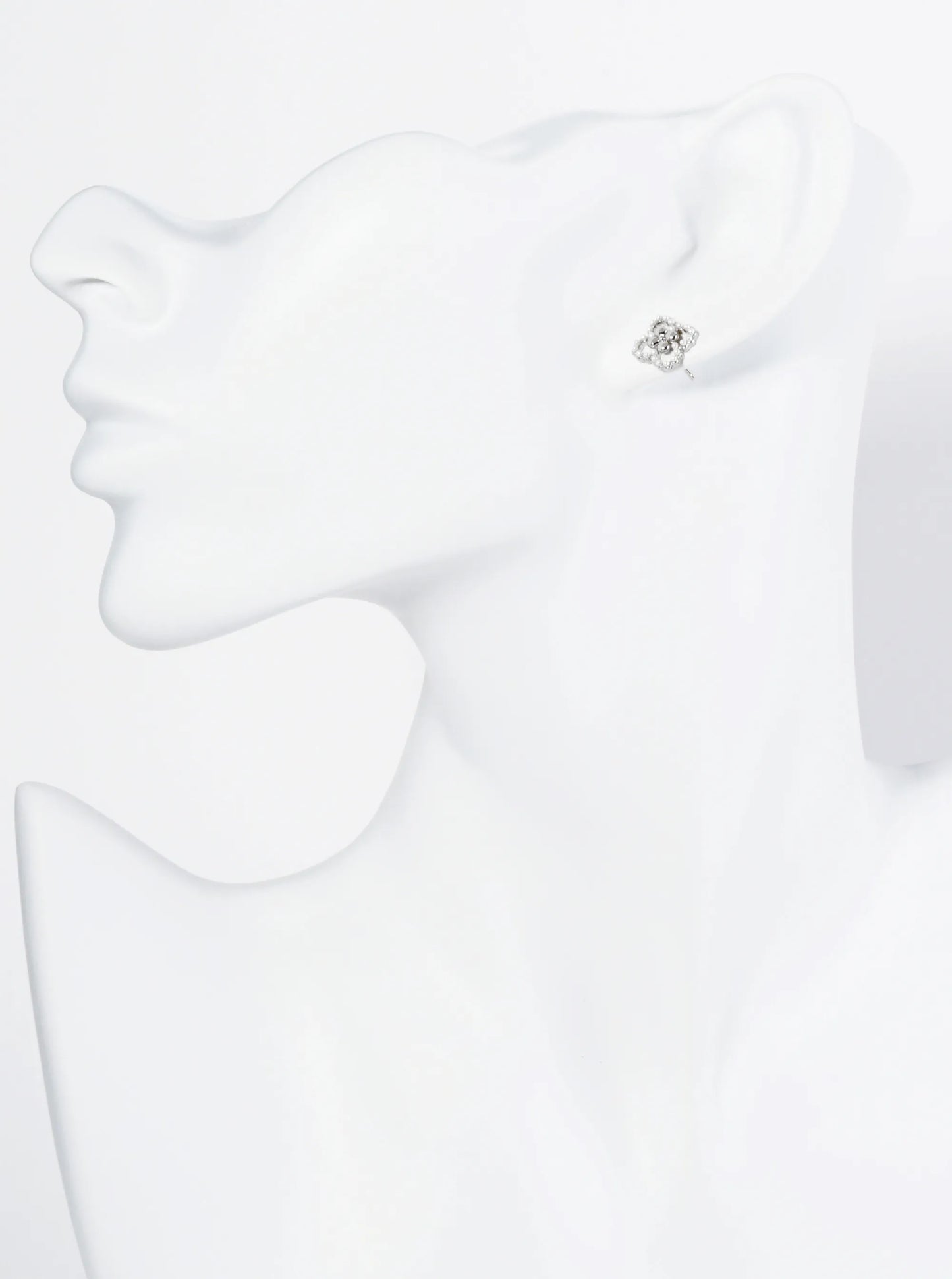 18K Gold Dipped Small Pearl Beaded Quatrefoil Stud Earrings