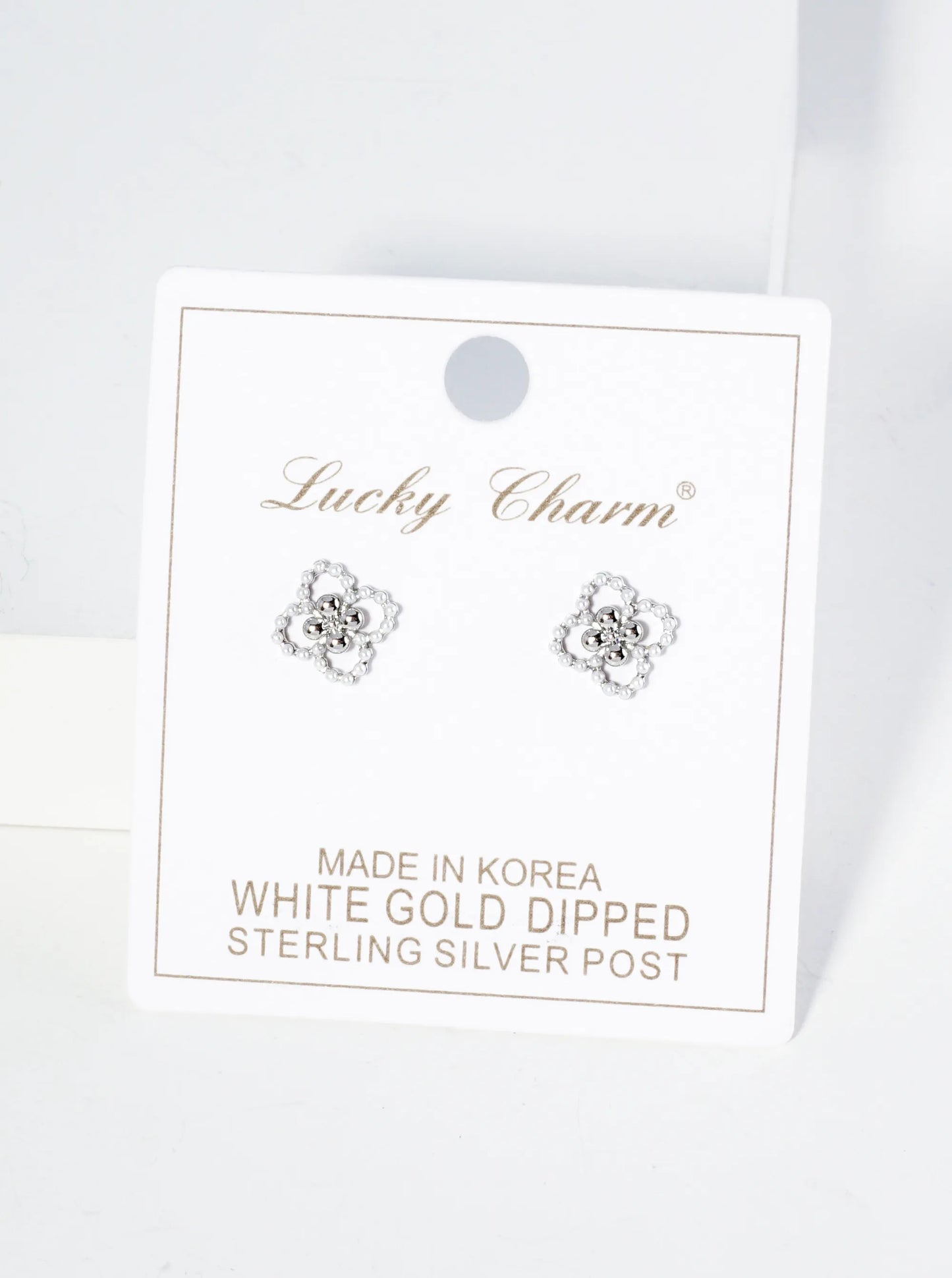 18K Gold Dipped Small Pearl Beaded Quatrefoil Stud Earrings