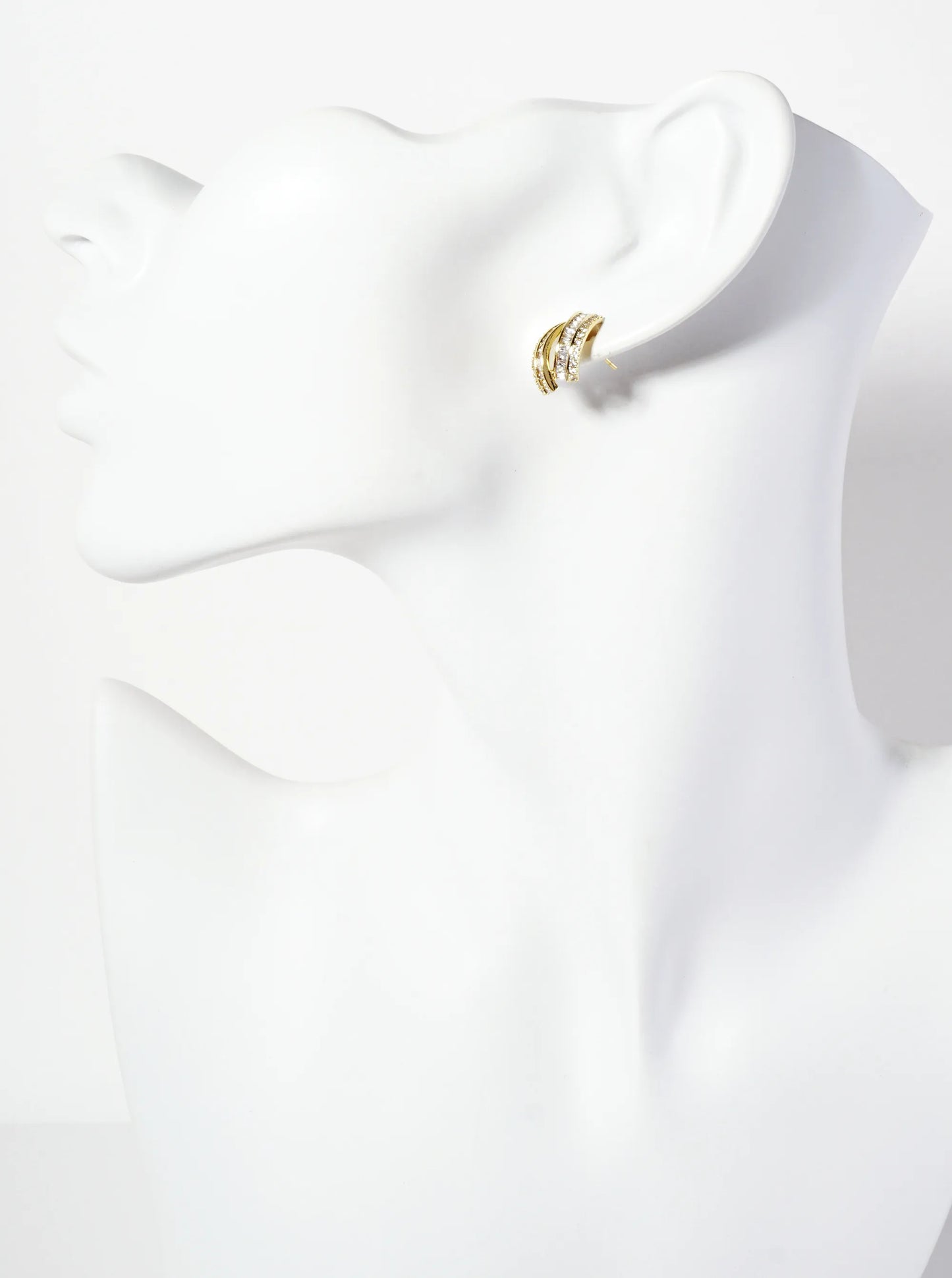 18K-Gold-Dipped Soft-Curve Stud Earrings With Dual-Row Pave CZ Setting