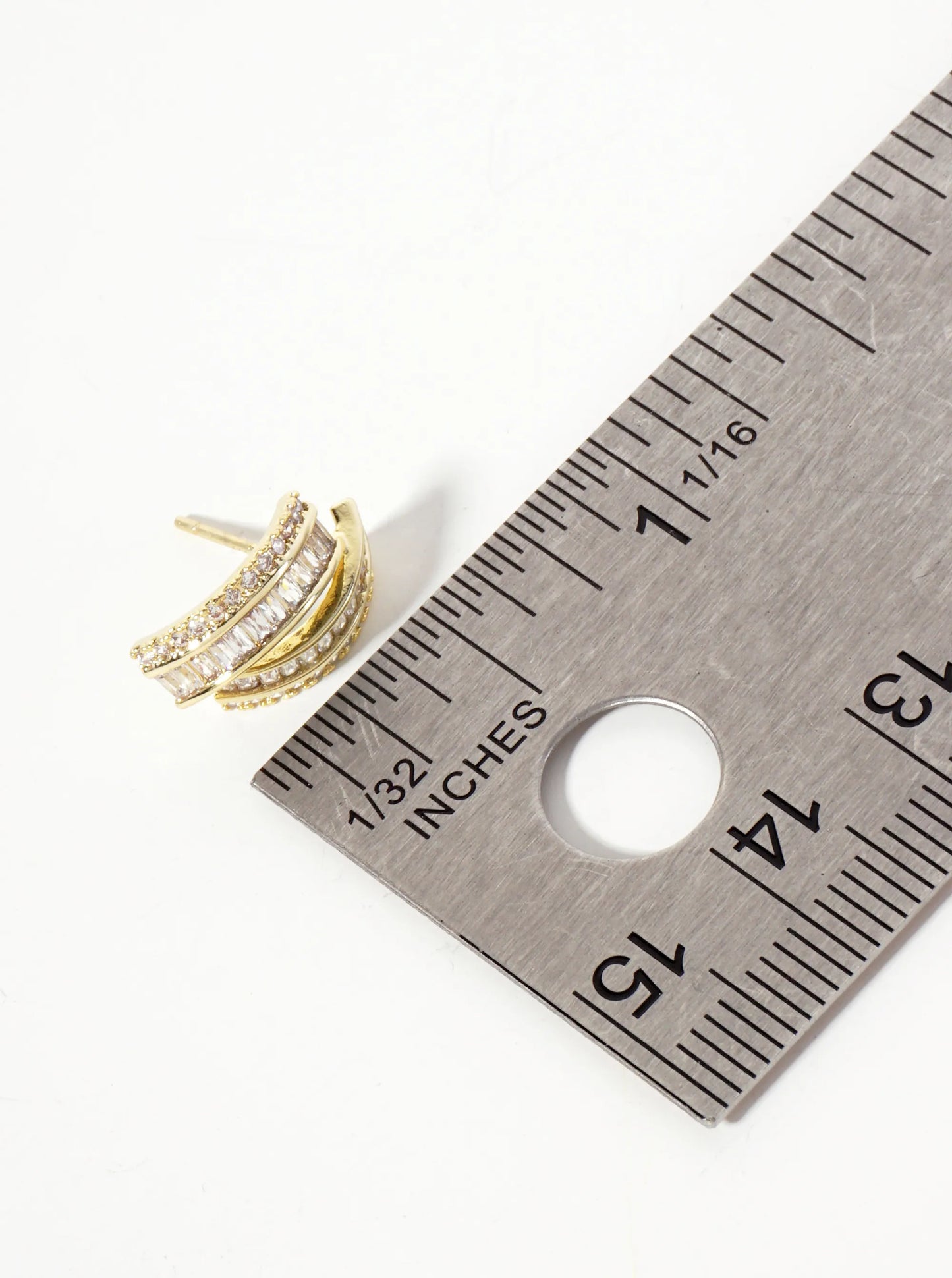 18K-Gold-Dipped Soft-Curve Stud Earrings With Dual-Row Pave CZ Setting