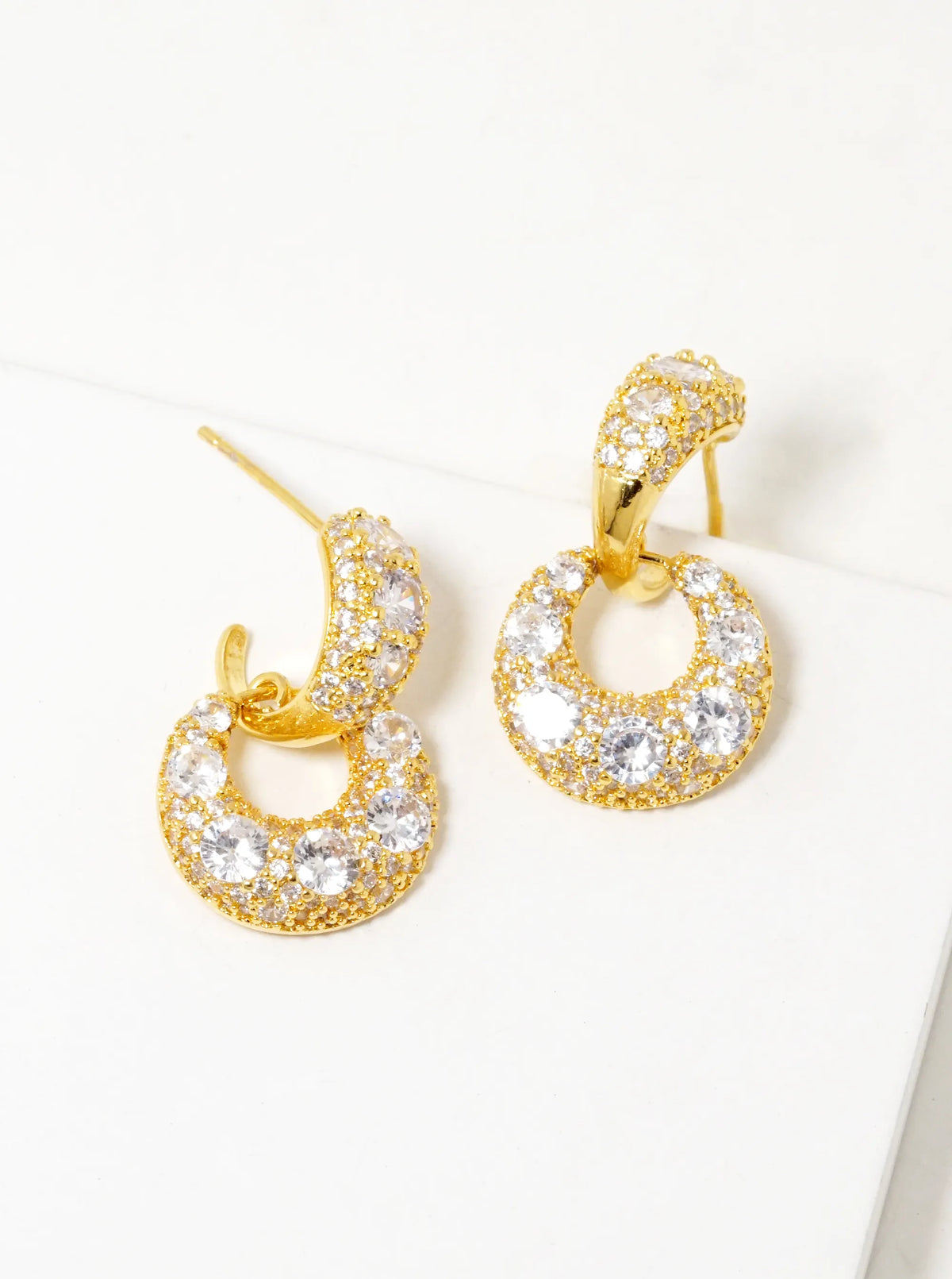 18K Gold Dipped Sparkly CZ Pave Door Knocker Earrings