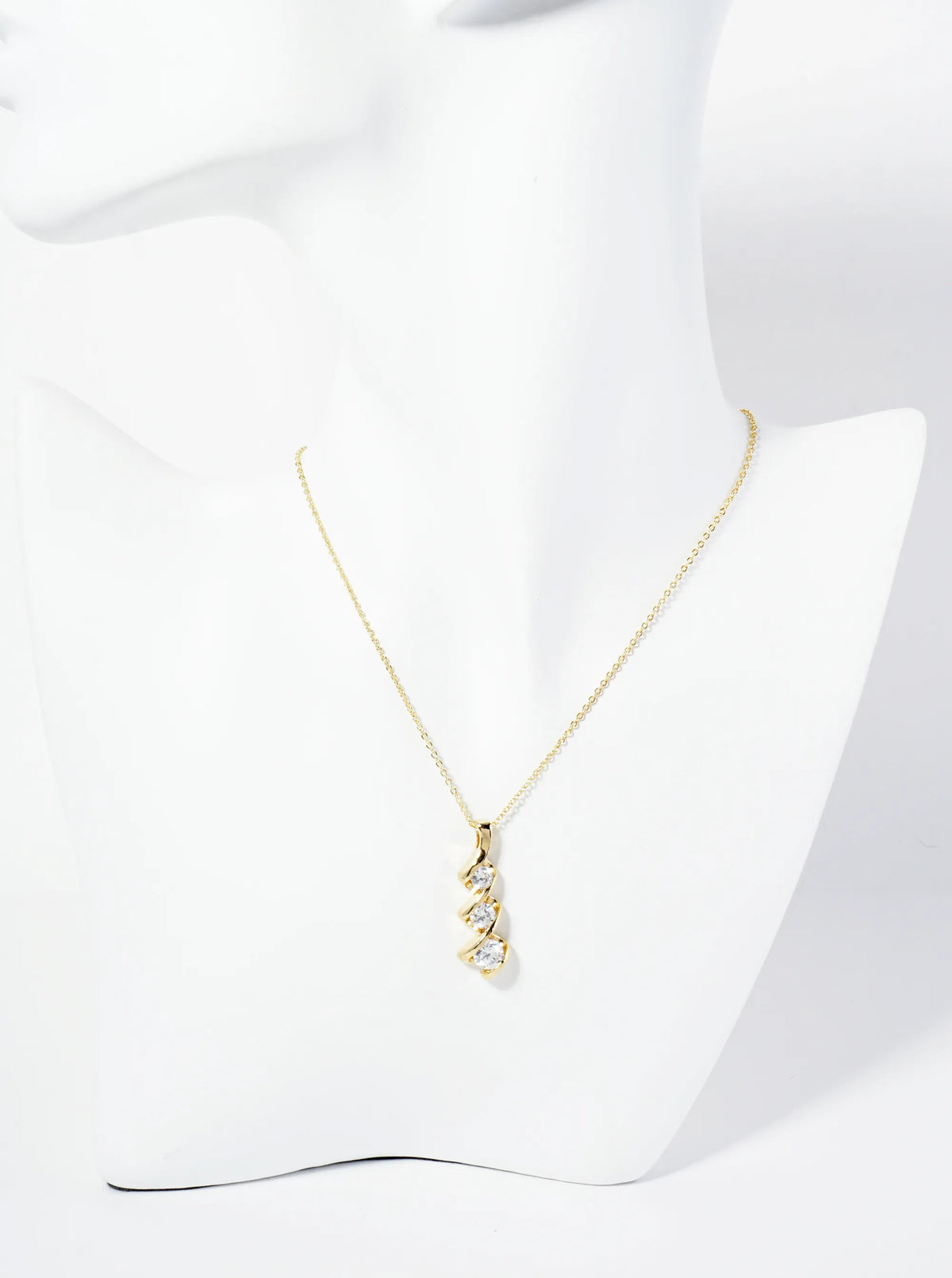 18K Gold Dipped Spiral Graduated CZ Stones Drop Pendant Necklace