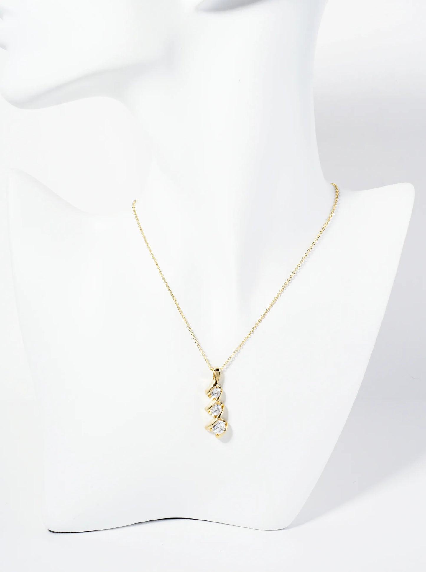 18K Gold Dipped Spiral Graduated CZ Stones Drop Pendant Necklace