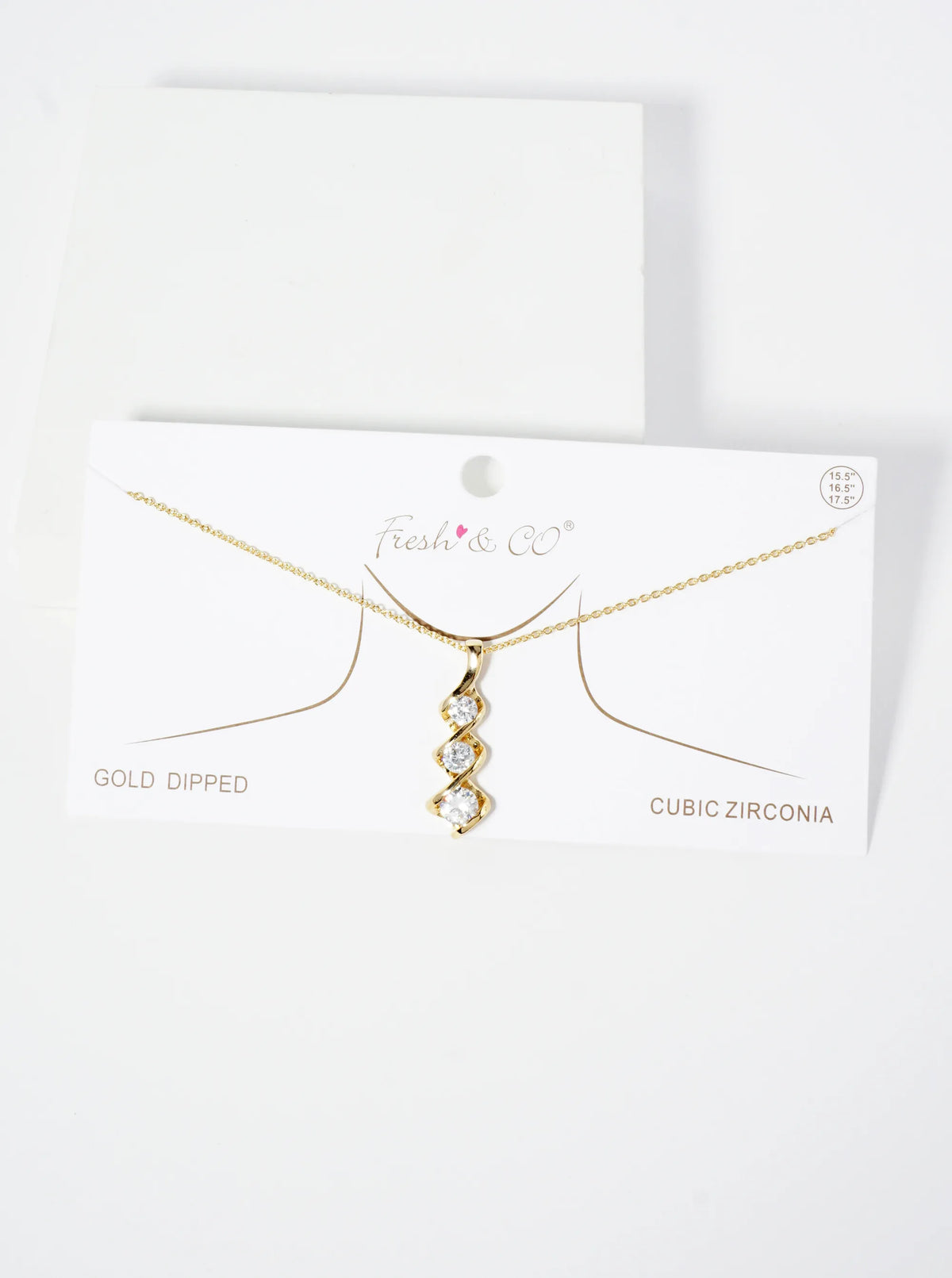 18K Gold Dipped Spiral Graduated CZ Stones Drop Pendant Necklace
