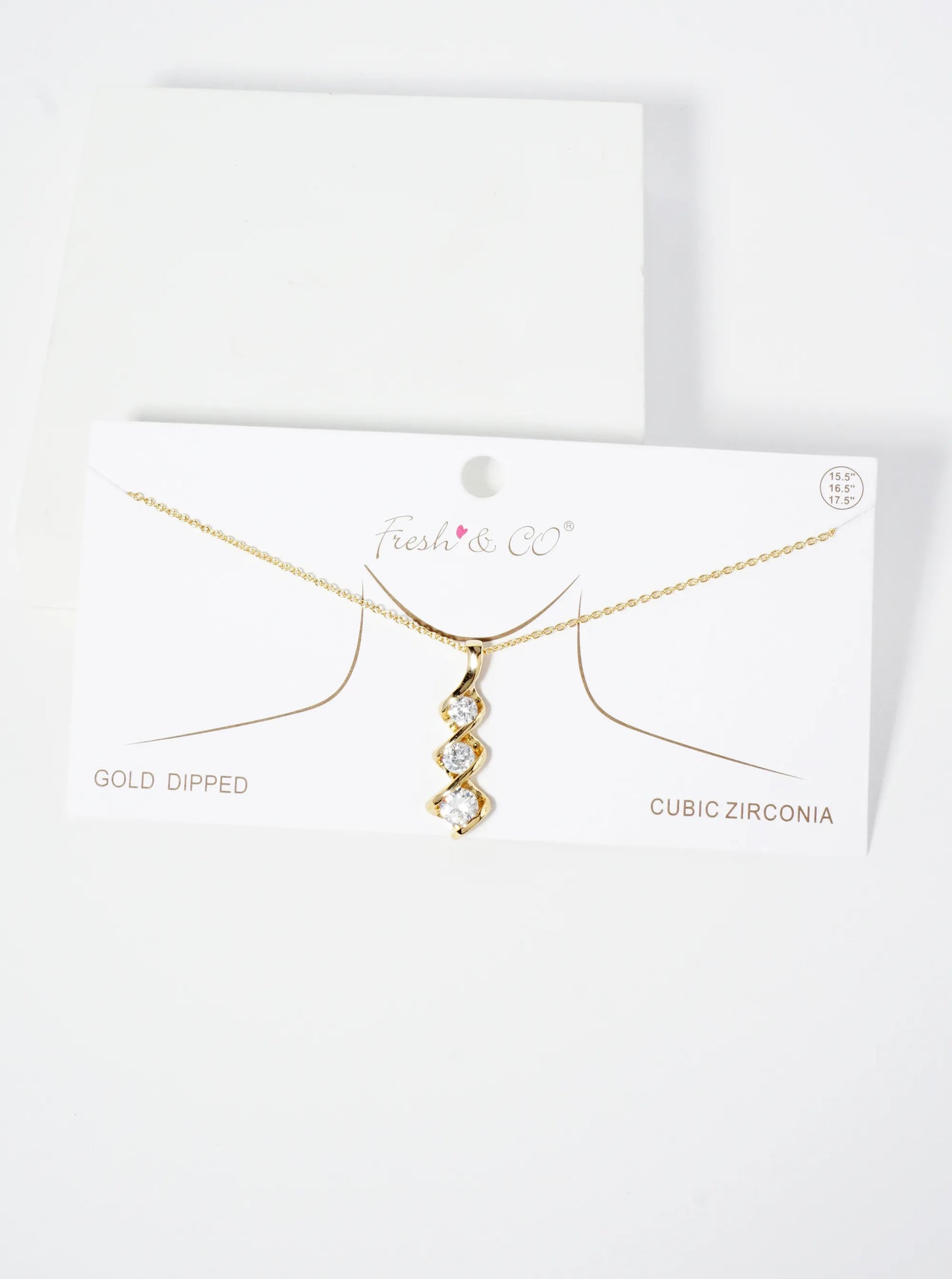 18K Gold Dipped Spiral Graduated CZ Stones Drop Pendant Necklace